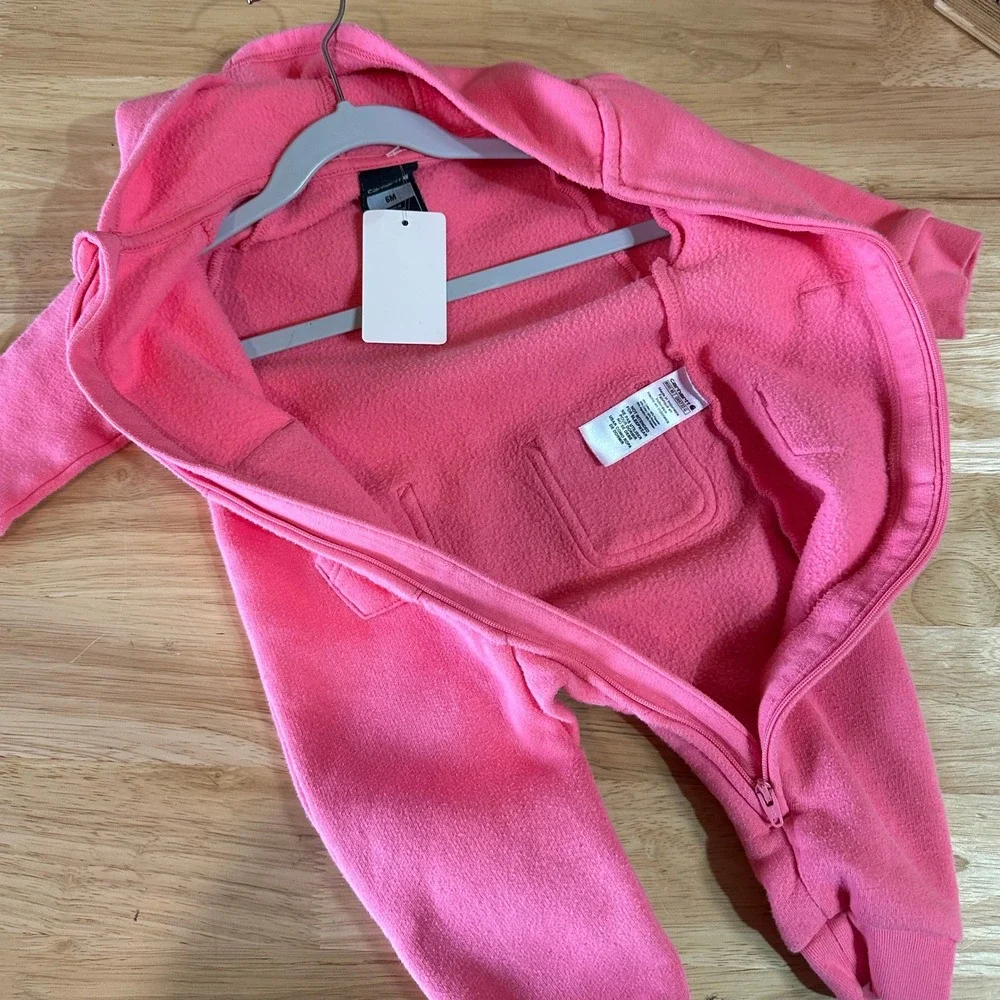 Carhartt Baby Girls Size 6M pink Cotton blend Hooded sweat coveralls